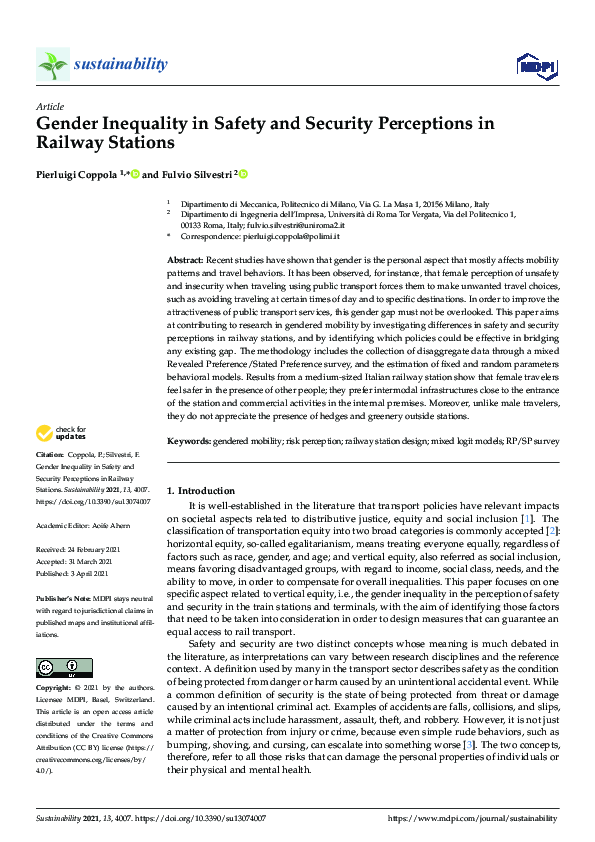 (PDF) Gender Inequality in Safety and Security Perceptions in Railway ...