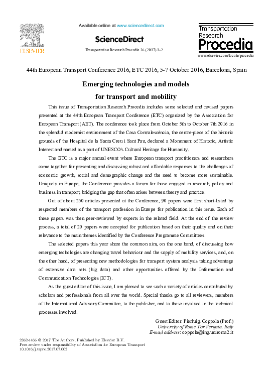 (PDF) Emerging technologies and models for transport and mobility