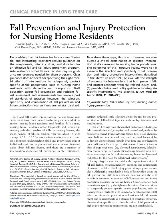 (PDF) Fall Prevention and Injury Protection for Nursing Home Residents