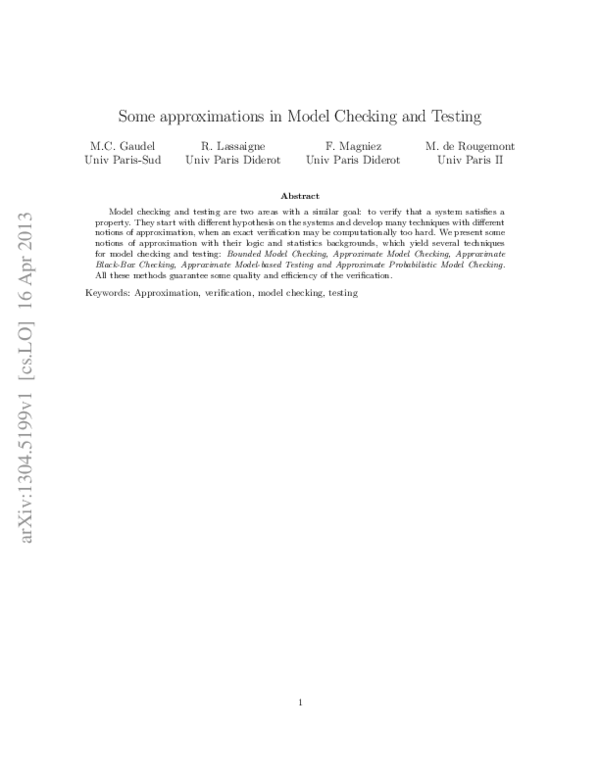 (PDF) Some approximations in Model Checking and Testing