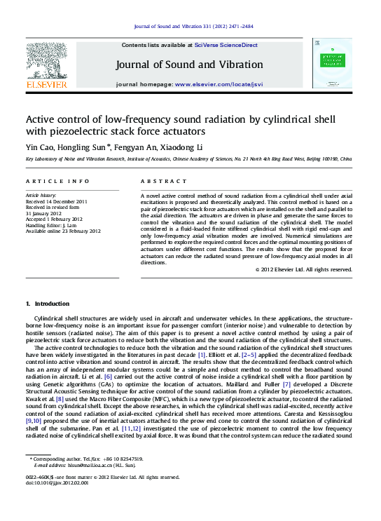 (PDF) Active control of low-frequency sound radiation by cylindrical ...