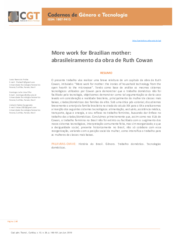 (PDF) More work for Brazilian mother: abrasileiramento da obra de Ruth ...