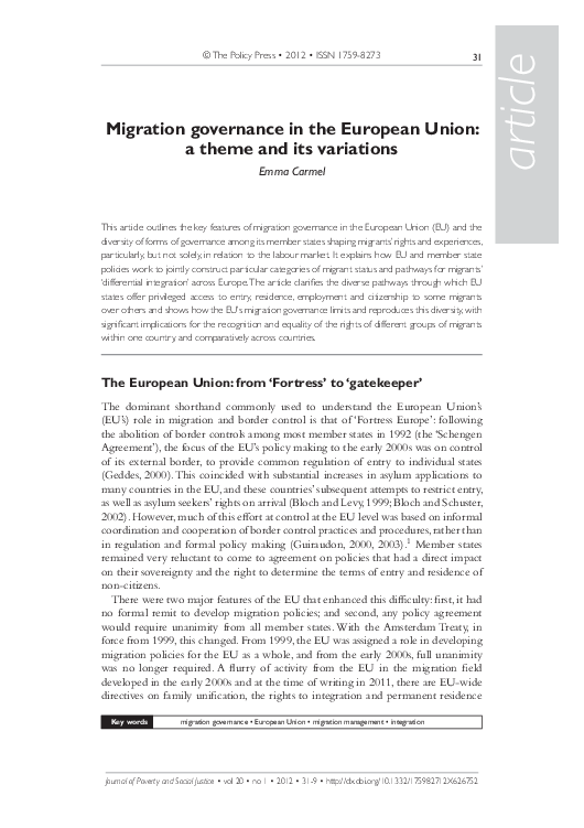 (PDF) Migration governance in the European Union: a theme and its ...