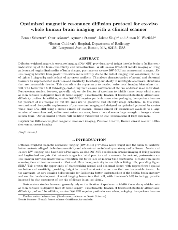 (PDF) Optimized magnetic resonance diffusion protocol for ex-vivo whole ...