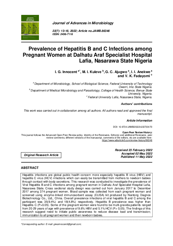 (PDF) Prevalence of Hepatitis B and C Infections among Pregnant Women ...