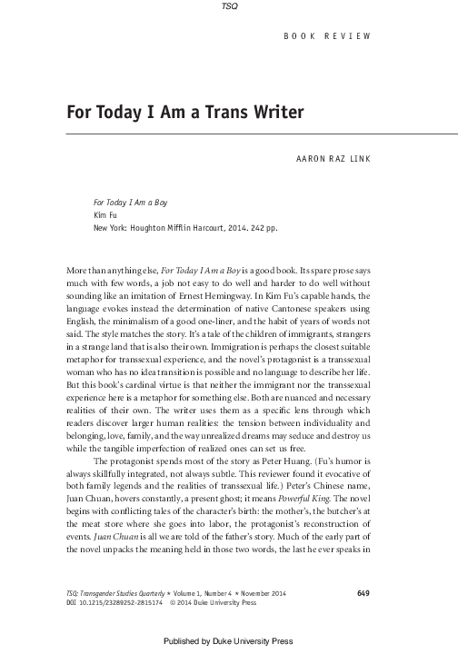(PDF) For Today I Am a Trans Writer
