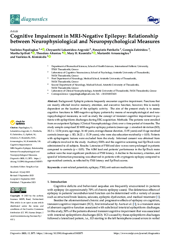 (PDF) Cognitive Impairment in MRI-Negative Epilepsy: Relationship ...