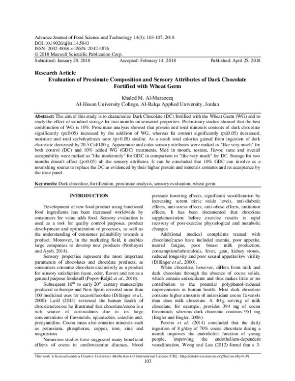 (PDF) Evaluation of proximate composition and sensory characteristics ...