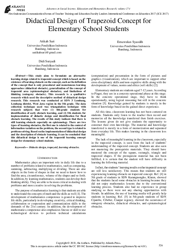 (PDF) Didactical Design of Trapezoid Concept for Elementary School Students