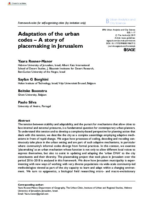(PDF) Adaptation of the urban codes – A story of placemaking in Jerusalem