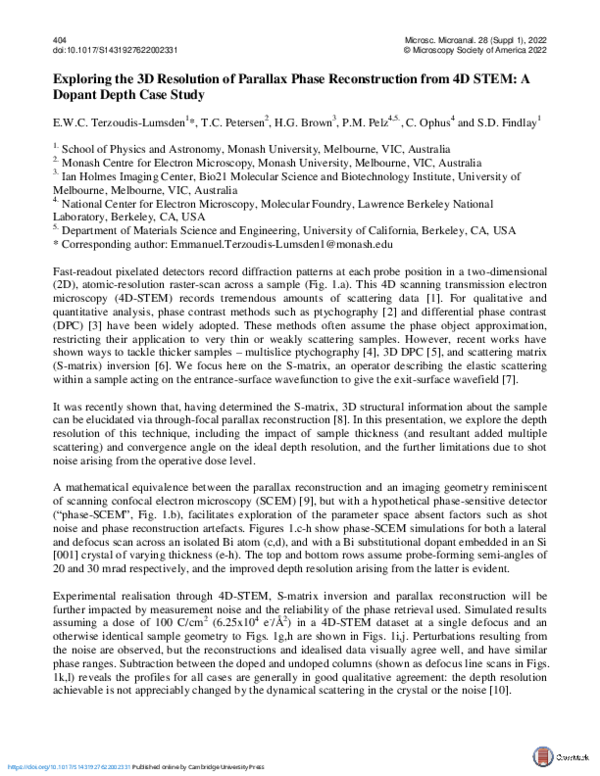 (PDF) Exploring the 3D Resolution of Parallax Phase Reconstruction from ...