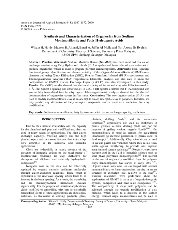 (PDF) Synthesis and Characterization of Organoclay from Sodium ...