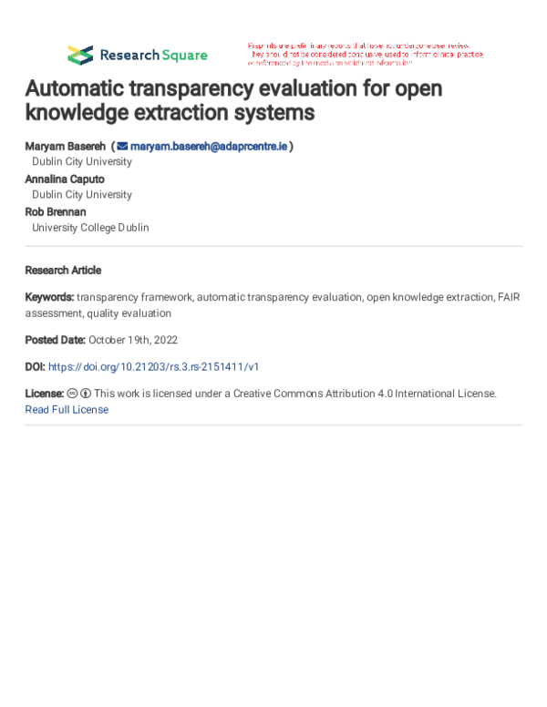 (PDF) Automatic transparency evaluation for open knowledge extraction ...