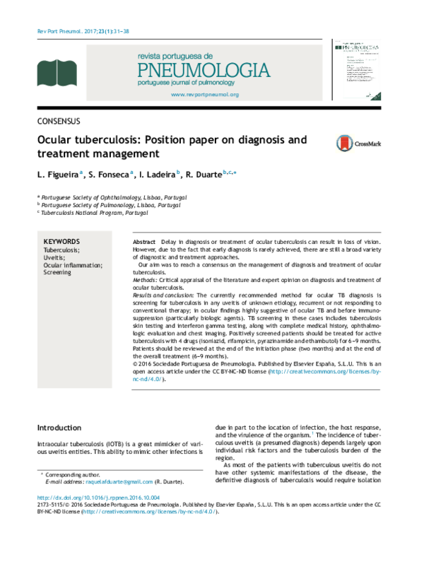 (PDF) Ocular tuberculosis: Position paper on diagnosis and treatment ...