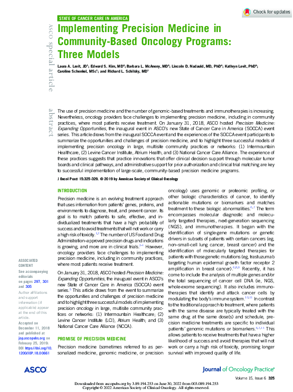 (PDF) Implementing Precision Medicine in Community-Based Oncology ...