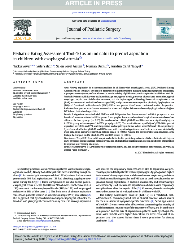 (PDF) Pediatric Eating Assessment Tool-10 as an indicator to predict ...