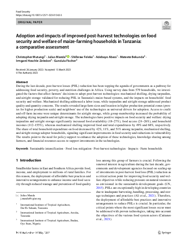 (PDF) Adoption and impacts of improved post-harvest technologies on ...