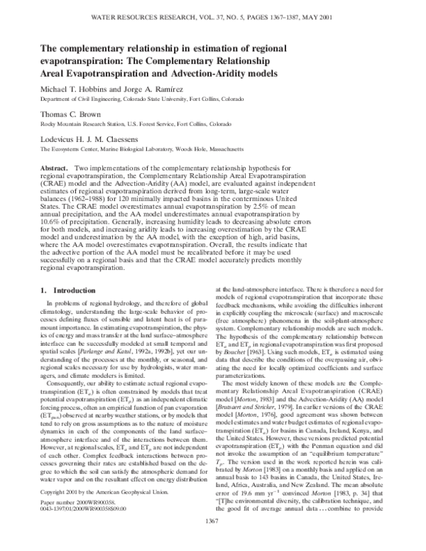 (PDF) The complementary relationship in estimation of regional ...