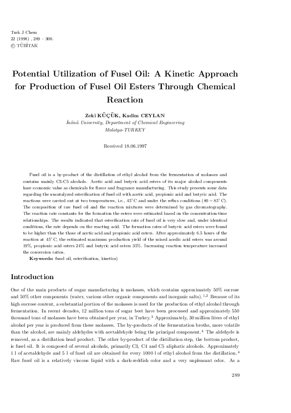 (PDF) Potential Utilization of Fusel Oil: A Kinetic Approach for ...