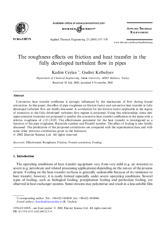(PDF) The roughness effects on friction and heat transfer in the fully ...