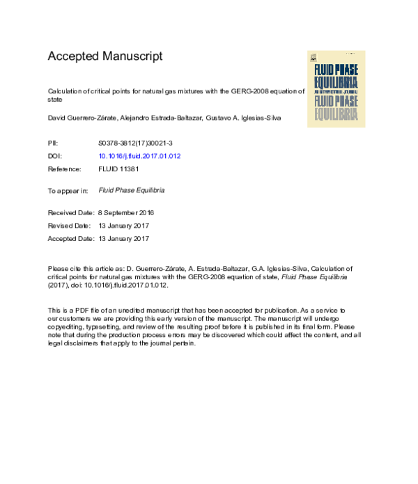 (PDF) Calculation of critical points for natural gas mixtures with the ...