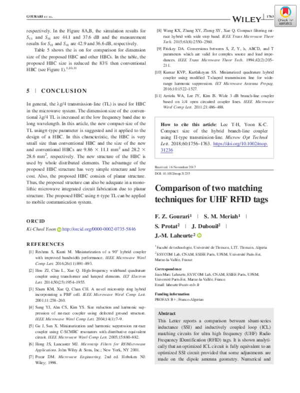 (PDF) Comparison of two matching techniques for UHF RFID tags