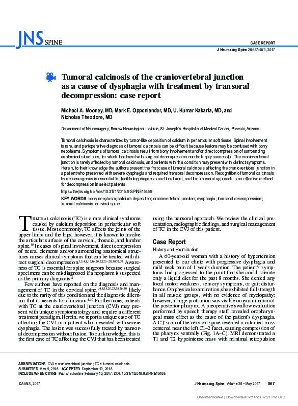 (PDF) Tumoral calcinosis of the craniovertebral junction as a cause of ...