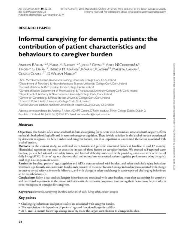 (PDF) Informal caregiving for dementia patients: the contribution of ...