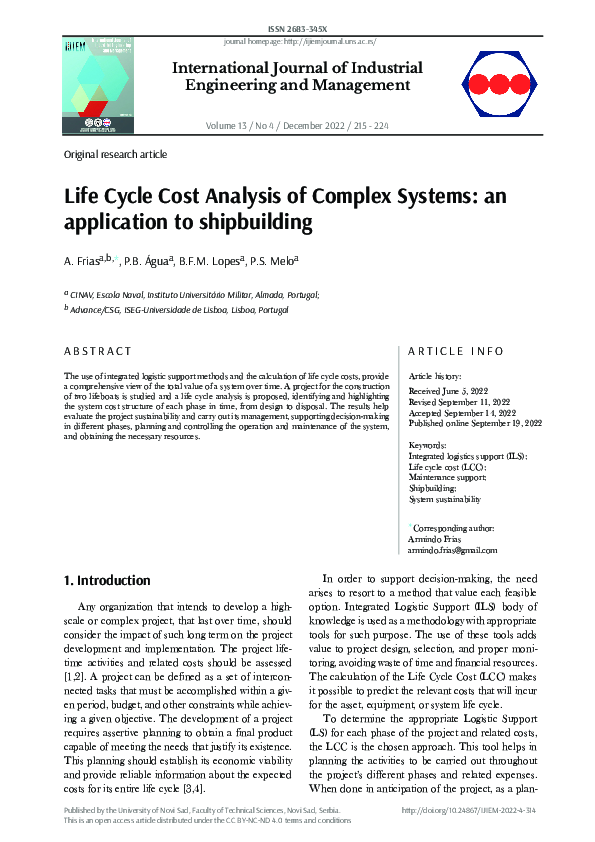 (PDF) Life Cycle Cost Analysis of Complex Systems: an application to ...