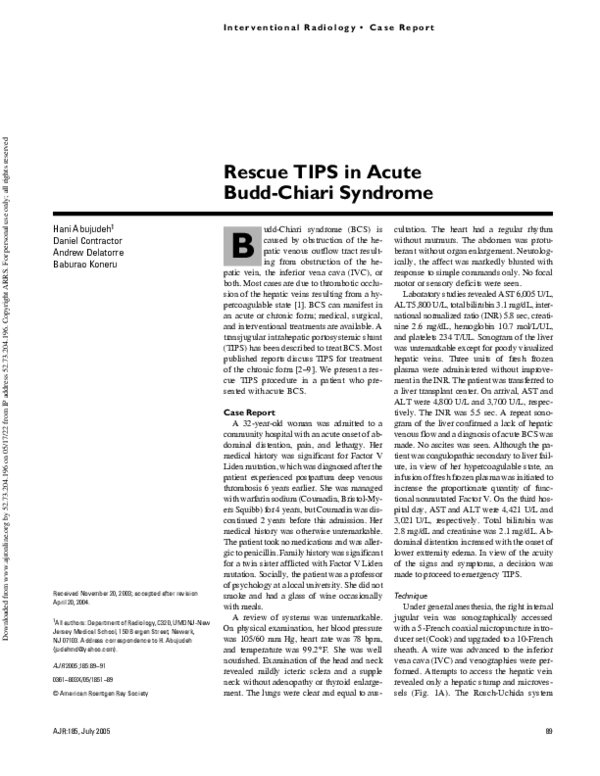 (PDF) Rescue TIPS in Acute Budd-Chiari Syndrome