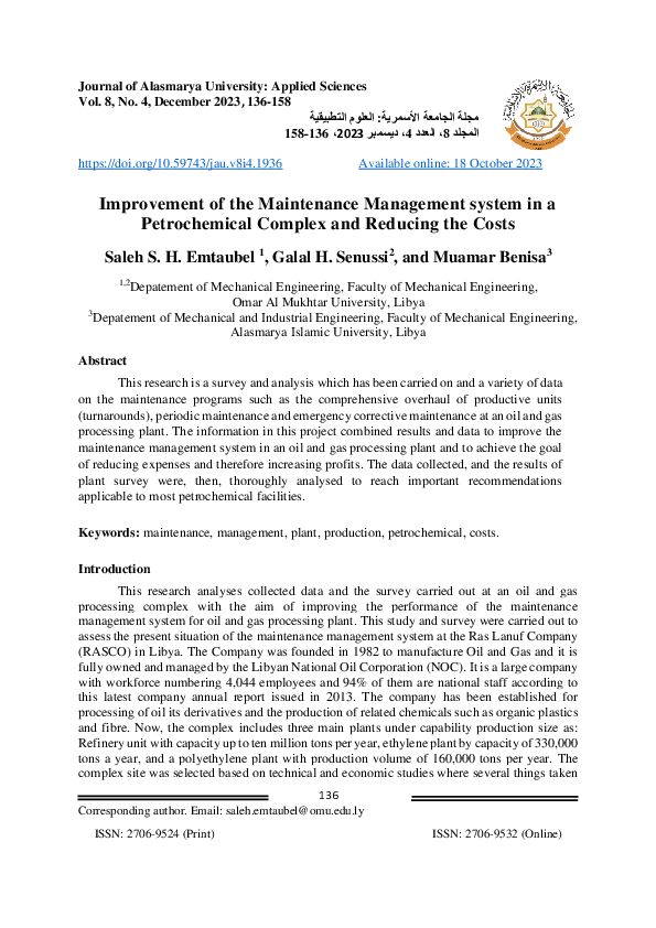 (PDF) Improvement of the Maintenance Management system in a ...