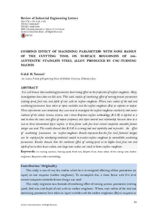 (PDF) Combind Effect of Machining Parameters With Nose Radius of the ...