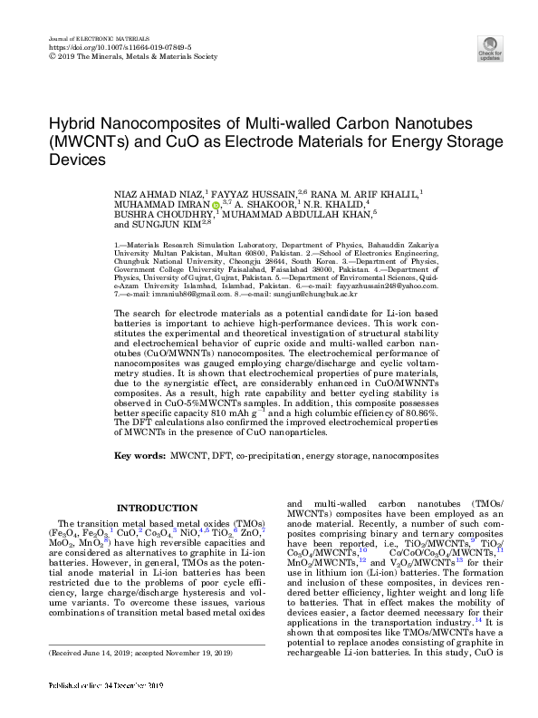 (PDF) Hybrid Nanocomposites of Multi-walled Carbon Nanotubes (MWCNTs ...