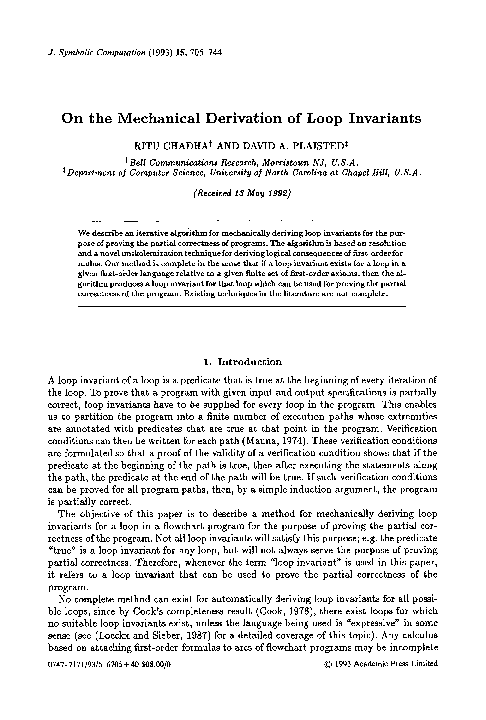 (PDF) On the mechanical derivation of loop invariants