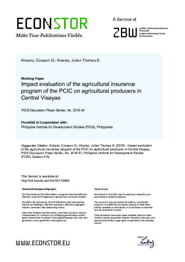 (PDF) Impact evaluation of the agricultural insurance program of the ...
