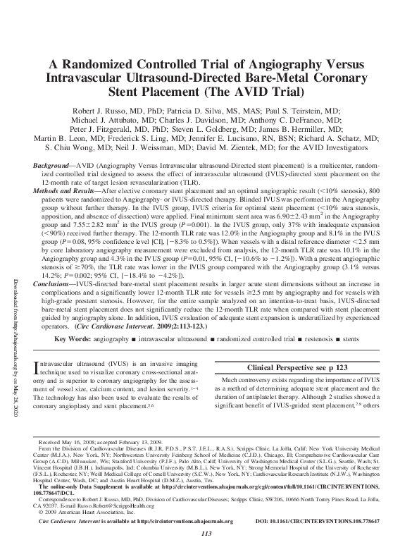 (PDF) A randomized controlled trial of angiography versus intravascular ...
