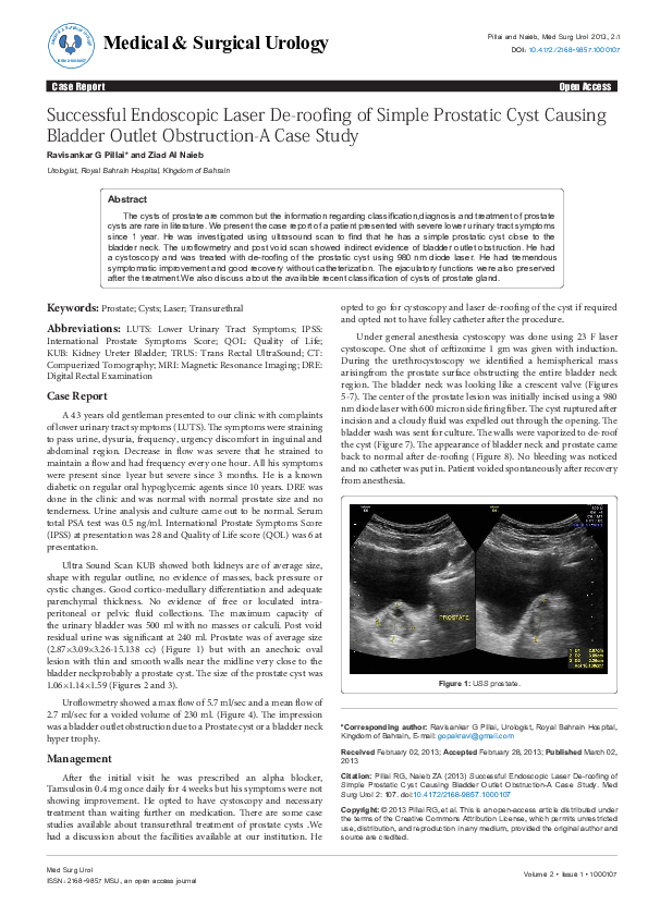 (PDF) Successful Endoscopic Laser De-roofing of Simple Prostatic Cyst ...