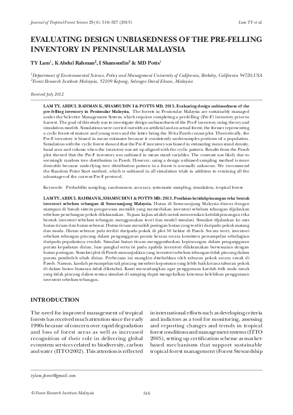 (PDF) Evaluating Design Unbiasedness of the Pre-Felling Inventory in ...