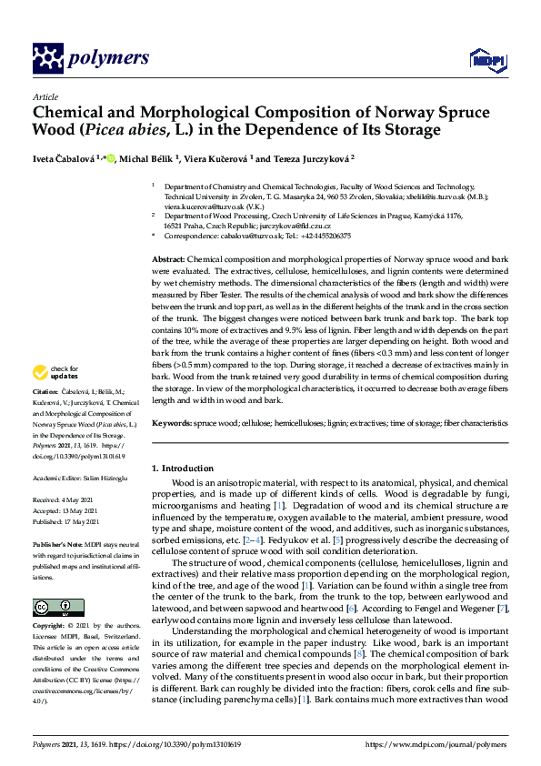 Chemical and Morphological Composition of Norway Spruce Wood (Picea abies, L.) in the Dependence of Its Storage