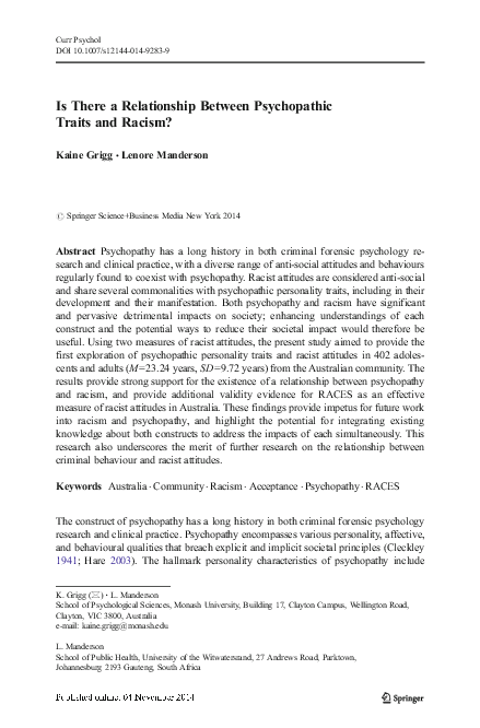 (PDF) Is There a Relationship Between Psychopathic Traits and Racism?