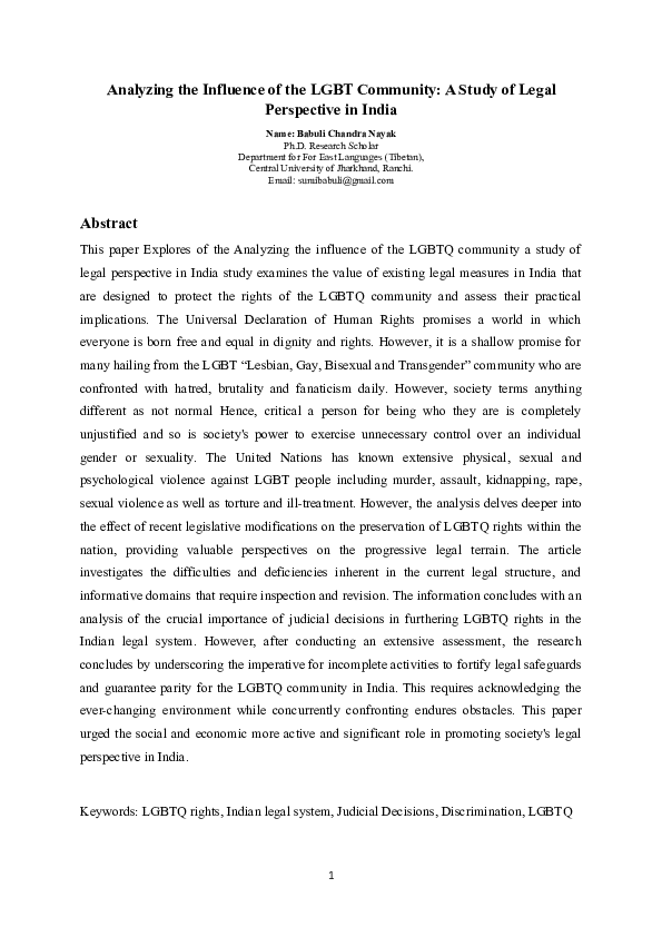 (DOC) Analyzing the Influence of the LGBT Community: A Study of Legal ...