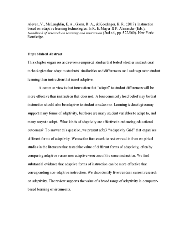 (PDF) Instruction Based on Adaptive Learning Technologies