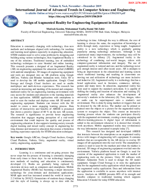 (PDF) Design of Augmented Reality for Engineering Equipment in Education
