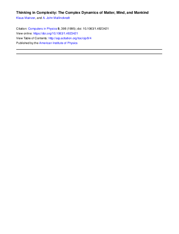 (PDF) Thinking in complexity: The complex dynamics of matter, mind, and ...