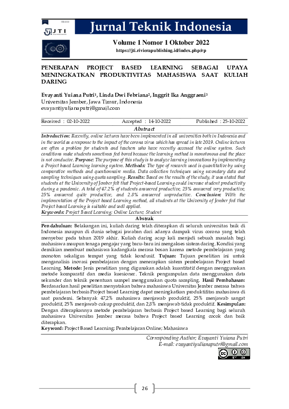 (PDF) Penerapan Project Based Learning Sebagai Upaya Meningkatkan ...