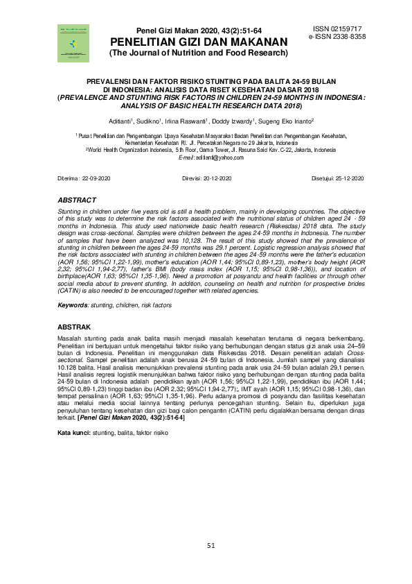 (PDF) Prevalensi Dan Faktor Risiko Stunting Pada Balita 24-59 Bulan DI ...