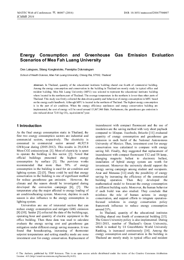 (PDF) Energy Consumption and Greenhouse Gas Emission Evaluation ...