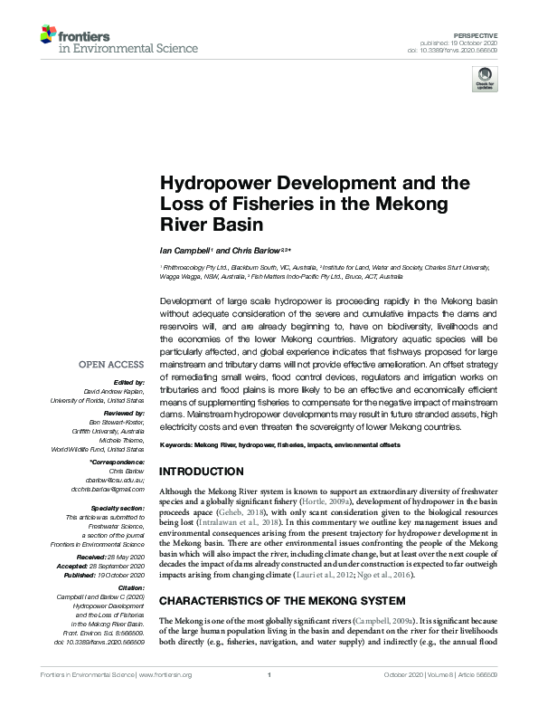 (PDF) Hydropower Development and the Loss of Fisheries in the Mekong ...