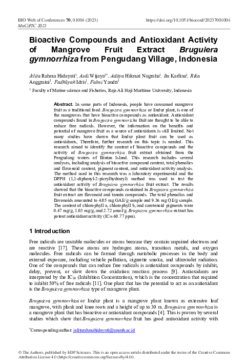 (PDF) Bioactive Compounds and Antioxidant Activity of Mangrove Fruit ...