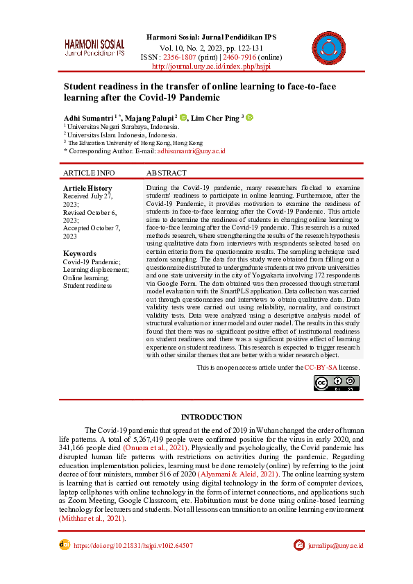 (PDF) Student readiness in the transfer of online learning to face-to ...